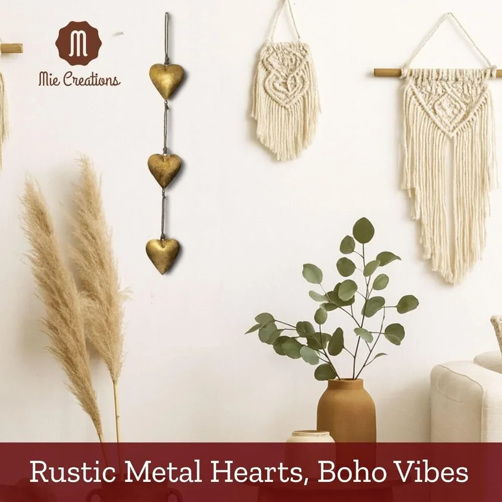 🆕 Vintage Metal Heart Wall Hanging Art Gold Hearts Shaped Bedroom Wall Decor